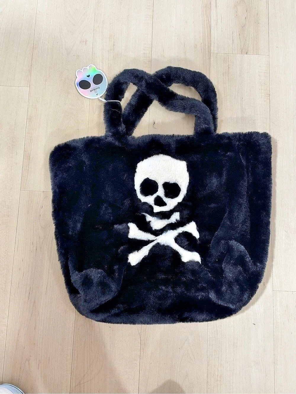 Skull Plush Tote in Black & White
